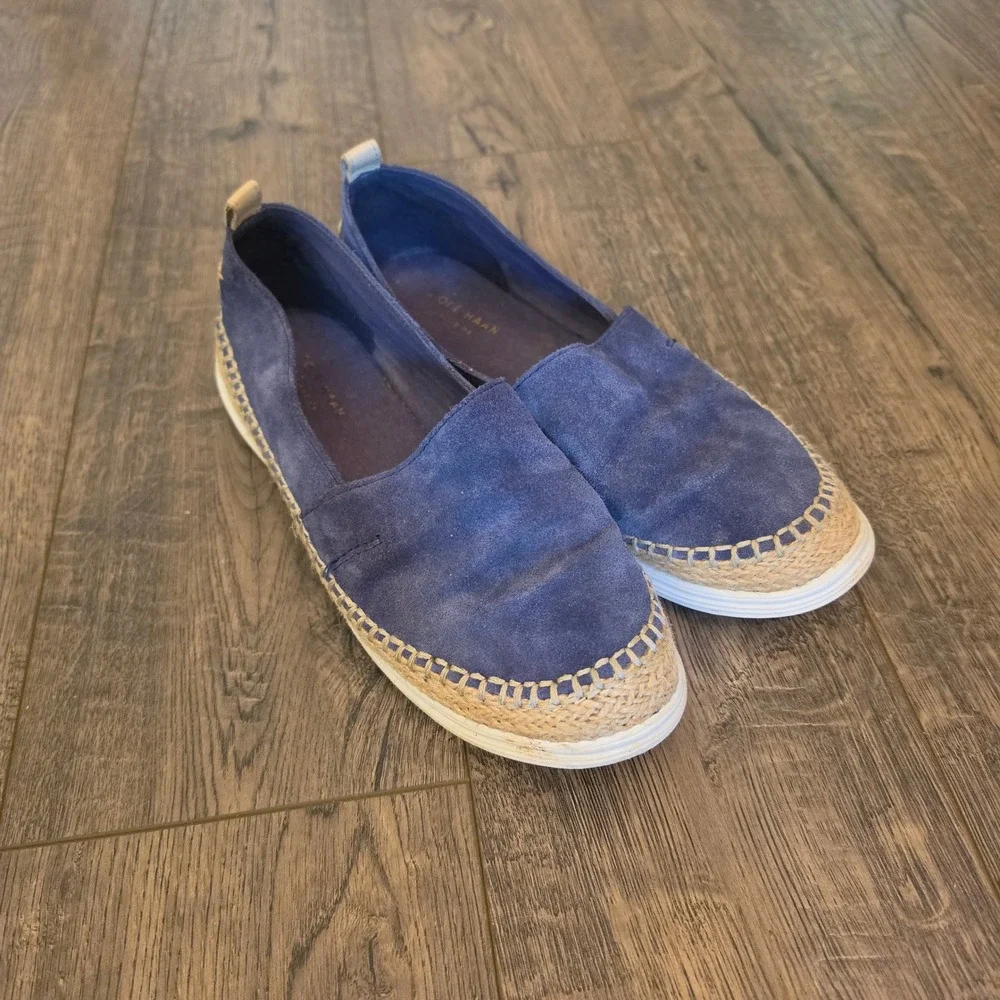 Cole Haan Cloudfeel Espadrille Slip On Shoes Navy Blue Suede Womens
